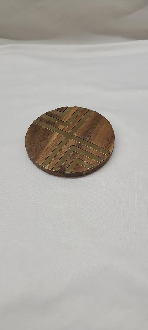 Wood and Gold Round Coaster