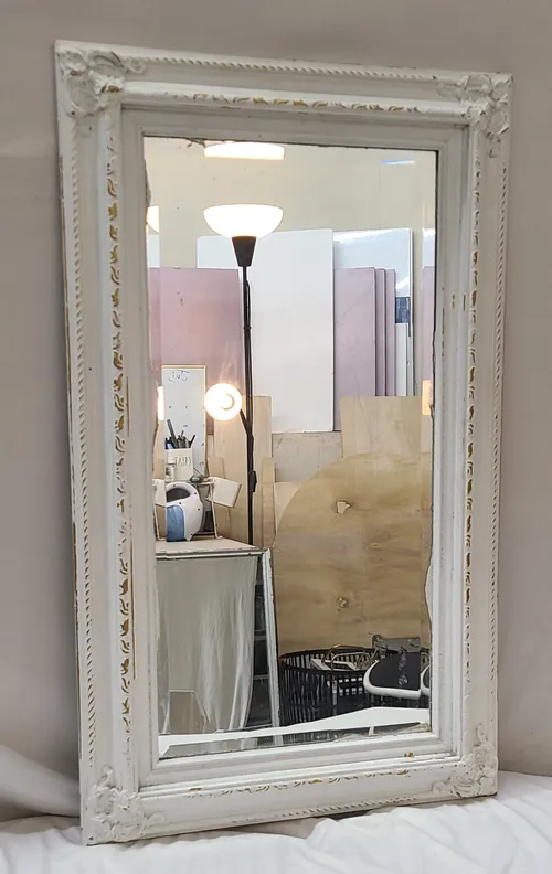 Rectangle White Washed Framed Mirror