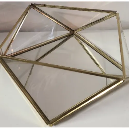 Glass & Gold Geometric Mirror Tray