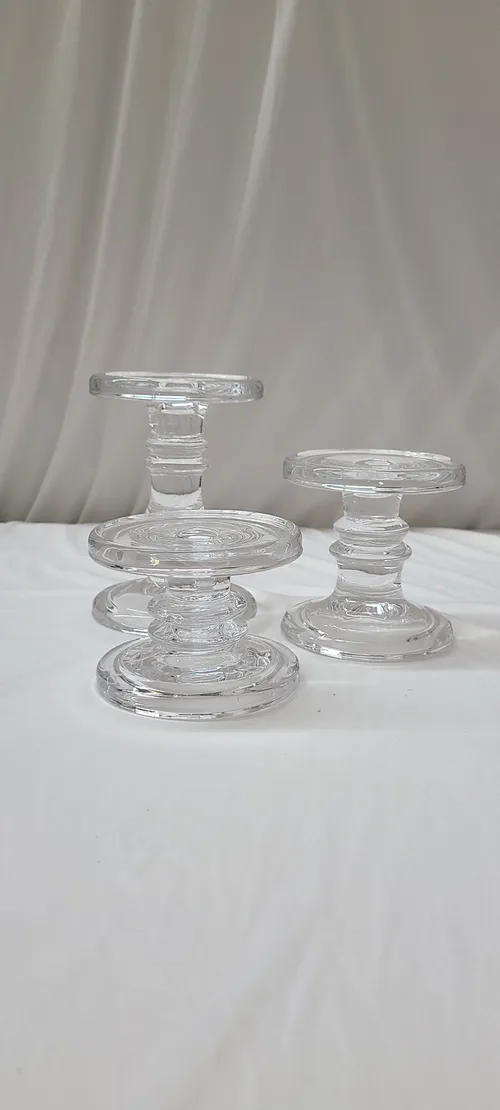 Heavy Glass Candlestick/ Pillar Holder Trios