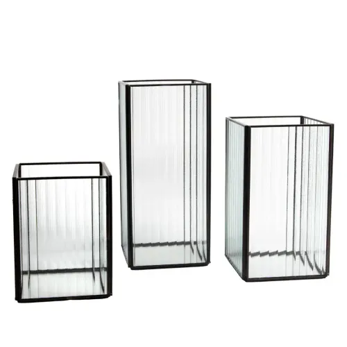 Black Frame Ribbed Trio Square Hurricane