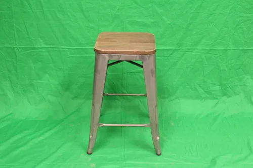 Stool Steel Frame Square Wooden Seat