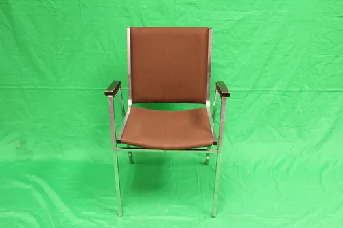 Chair Lobby Brown Cushion Wooden Arms Metal Frame