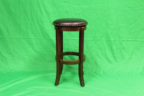 Stool Dark Wood Leather Seat