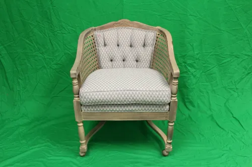 Chair Wooden Frame White Cushion Vintage