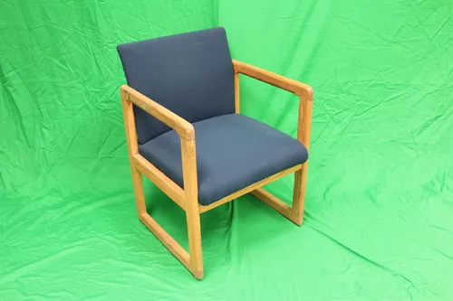Chair Blue Cushion Wooden Frame