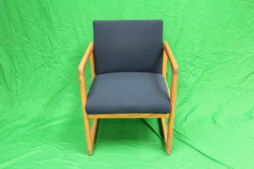 Chair Blue Cushion Wooden Frame
