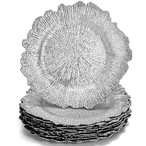 Silver Round Reef Acrylic Plastic Charger Plates