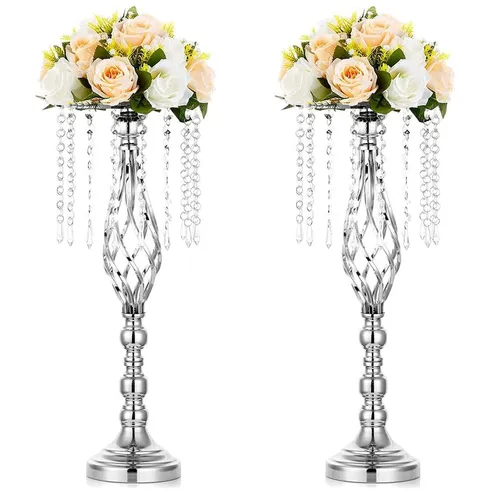 Silver Metal Centerpiece Stand w/ Crystals
