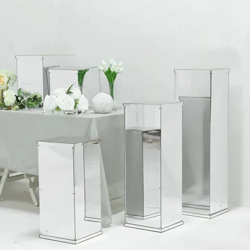 Silver Mirror Finish Acrylic Pedestal Stand