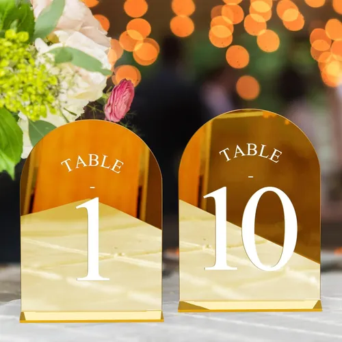 Gold Acrylic Arch Shaped Table Numbers 1-10 in a bundle