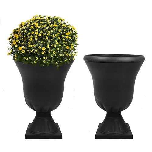 Black Tall Round Resin Flower Urn
