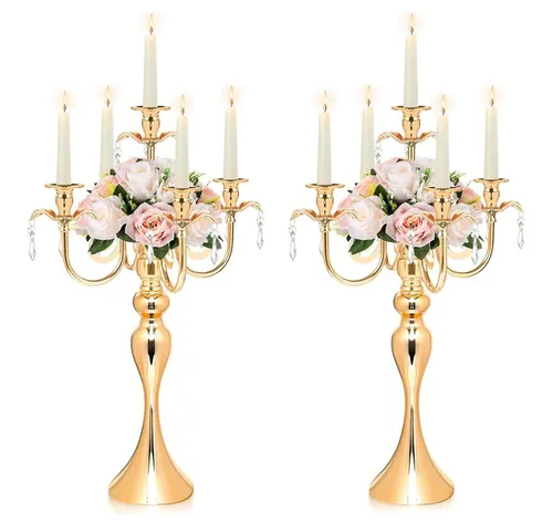 5 Arm Gold Candelabra Centerpiece for Table or Stand