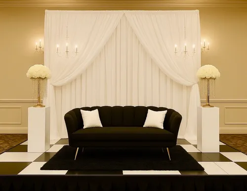 Event Decor for Stage Set Up- Black & White w/ Added Checkered Flooring