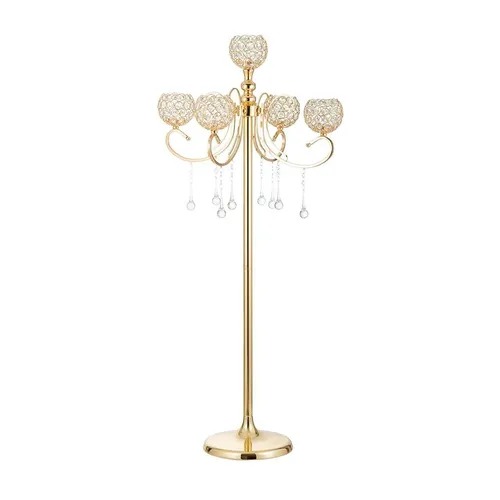 Gold Floor Candelabra 5 Branch Crystal Beaded Holder