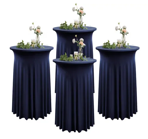 Navy Blue High Top Stretch Spandex Pleated Table Cloth
