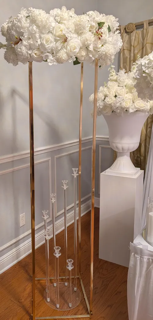 Gold Tall Stand with White Floral