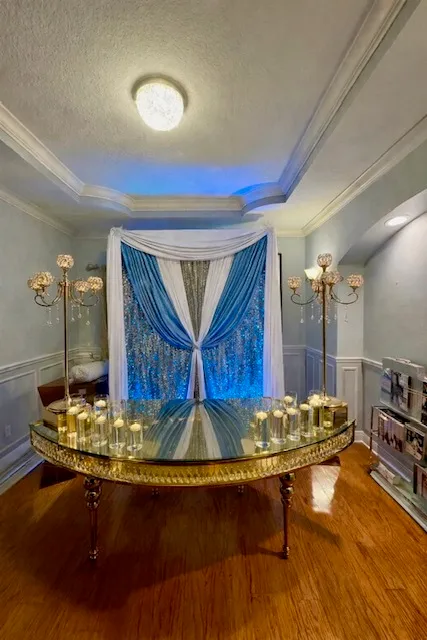 Serpentine Gold Glass Table Only