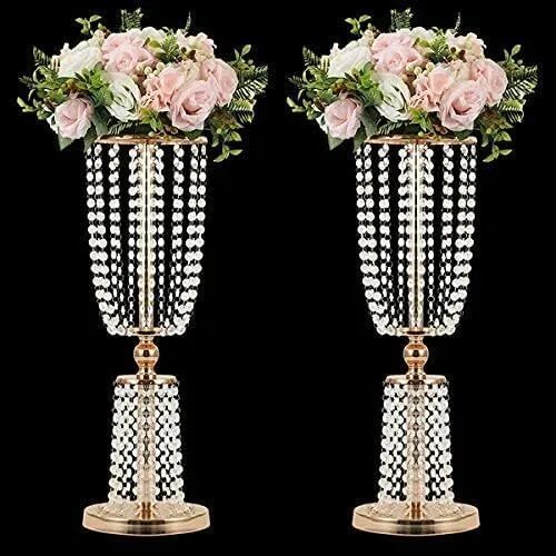 Gold Crystal Mesh Vase Flower Stand Holder For Centerpiece
