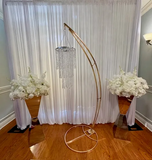 Chrome Beaded Hanging Chandelier Moon Stand