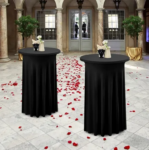 Black High Top Stretch Spandex Pleated Table Cloth