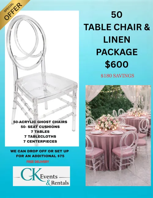 50 Guests Table Chair & Linen Package