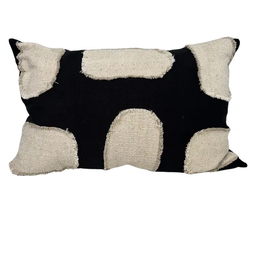 Black / Natural Patch Linen Lumber Cushion