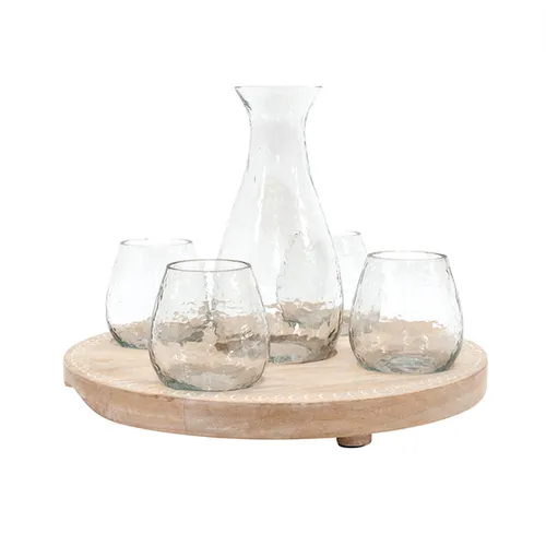 Mango Wood & Glass Water Set