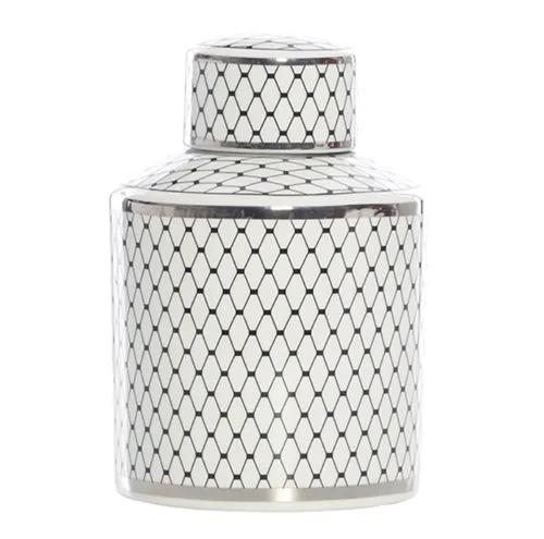 Wht/ blk netting ginger jar round sml