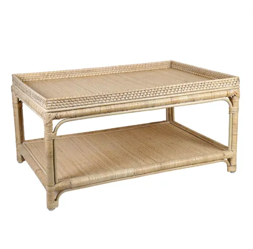 Rattan rectangular self coffee table