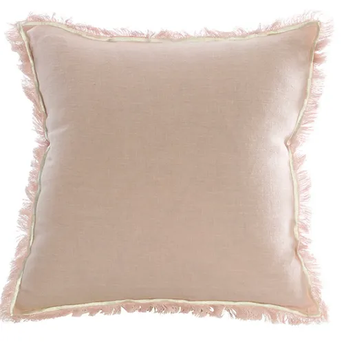Pink linen fringe with stitching poly cushion