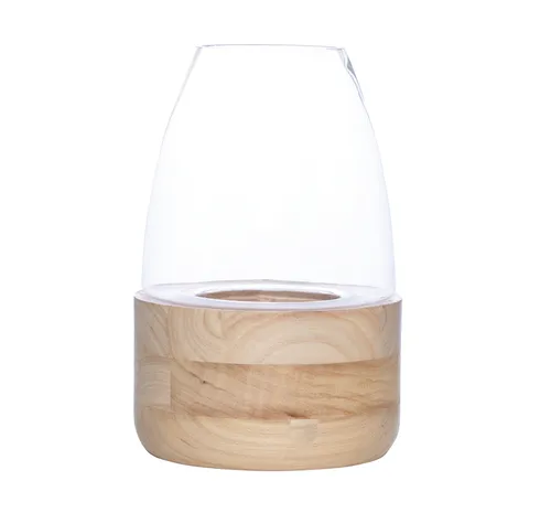 Round wooden glass lantern