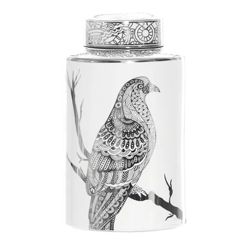 Silver bird ginger jar large