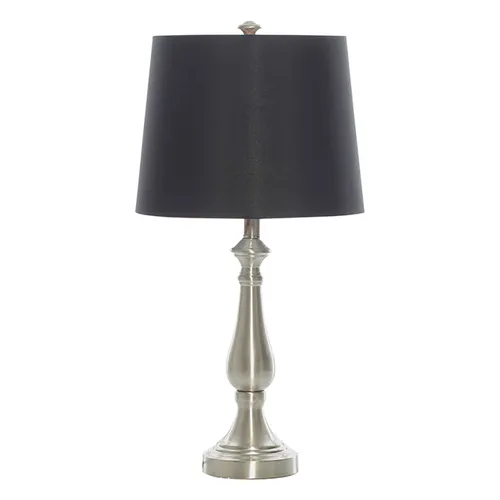 Metal brushed chrome & black shade table lamp