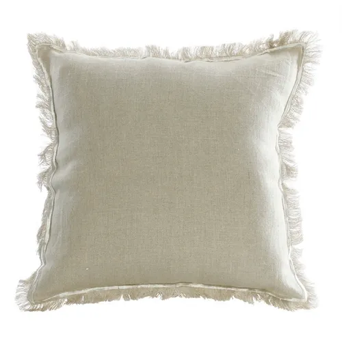 Sand linen fringe with stitching poly cushion
