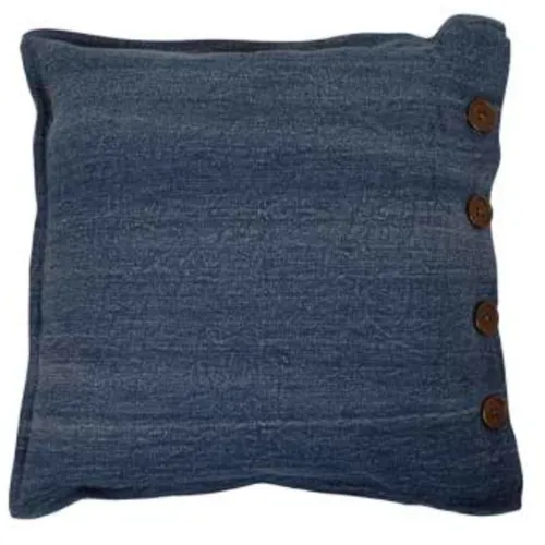 Blue denim dark with button poly cushion