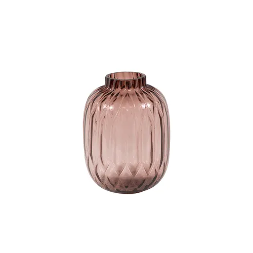 Glass pink ribbed vase small