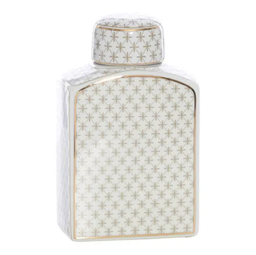 Crisscross rect ginger jar gold trim lge