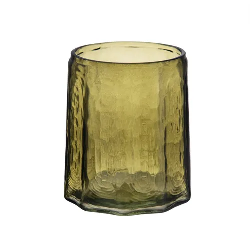 Glass Octagonal Green Vase Small