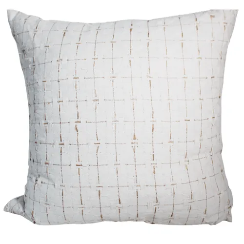 Cream check feather cushion