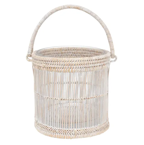 Rattan whitewash ice bucket