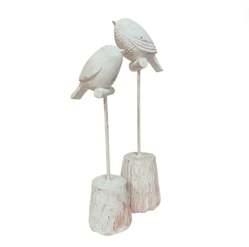 Pink wooden bird on stand set 2