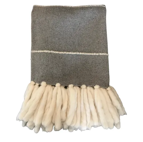 Grey wool fringe throw