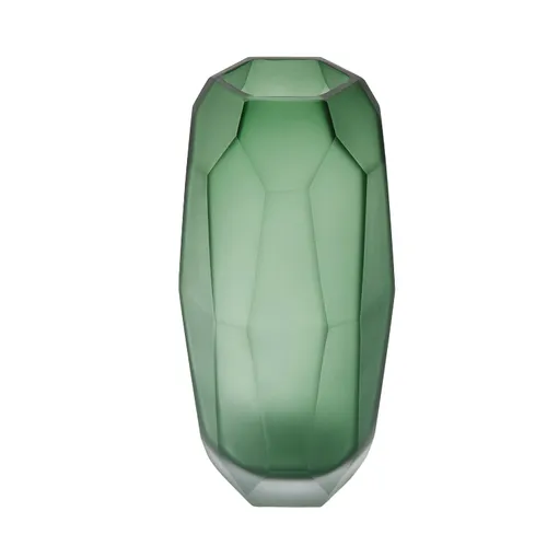 Glass Etched Vase Emerald