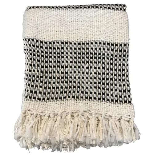 Black & cream check fringe throw