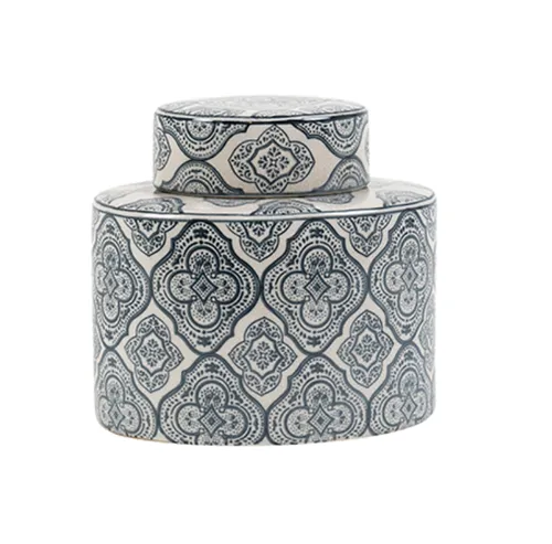 Ivory & Blue Filagree Ginger Jar Oval