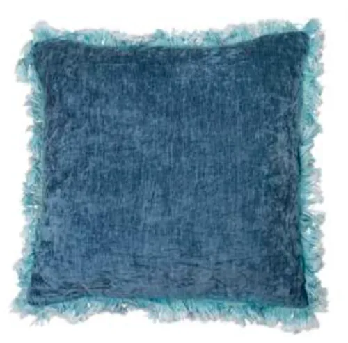 Blue velvet frill poly cushion