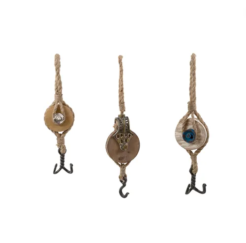  Metal & Rope Pulley Hooks set 3 artwork