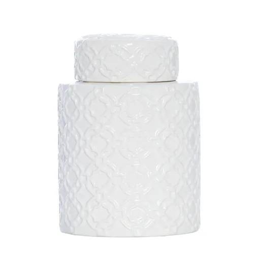 White Round Embossed Ginger Jar