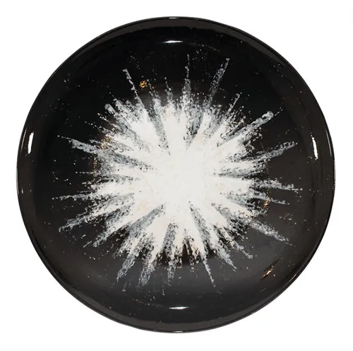 Round ceramic b&w tie die round platter